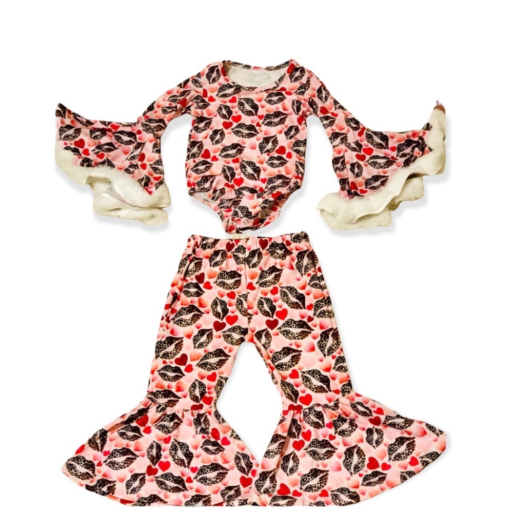 Leopard Kisses Bell Bottom Outfit with Faux Fur Bell Sleeves